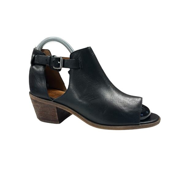 Madewell Ankle Booties Womens 7 Pierce Open Toe Black Leather Buckle Boots - Picture 1 of 10